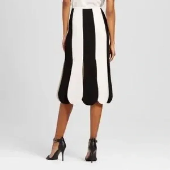 Victoria Beckham For Target Black White Stripe Scallop Hem Midi Skirt - Picture 2 of 4